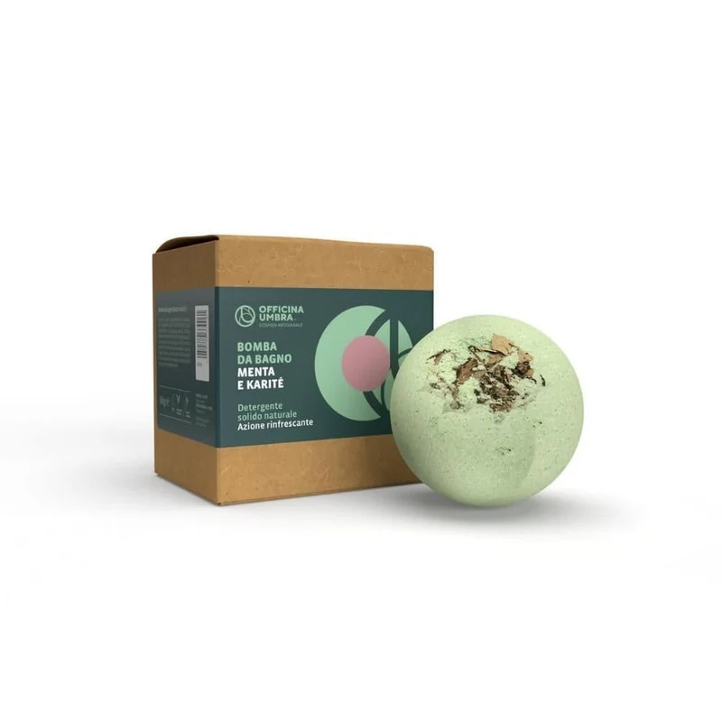 Bomba da bagno bio rinfrescante con menta e karitè, 100 gr - Officina Umbra