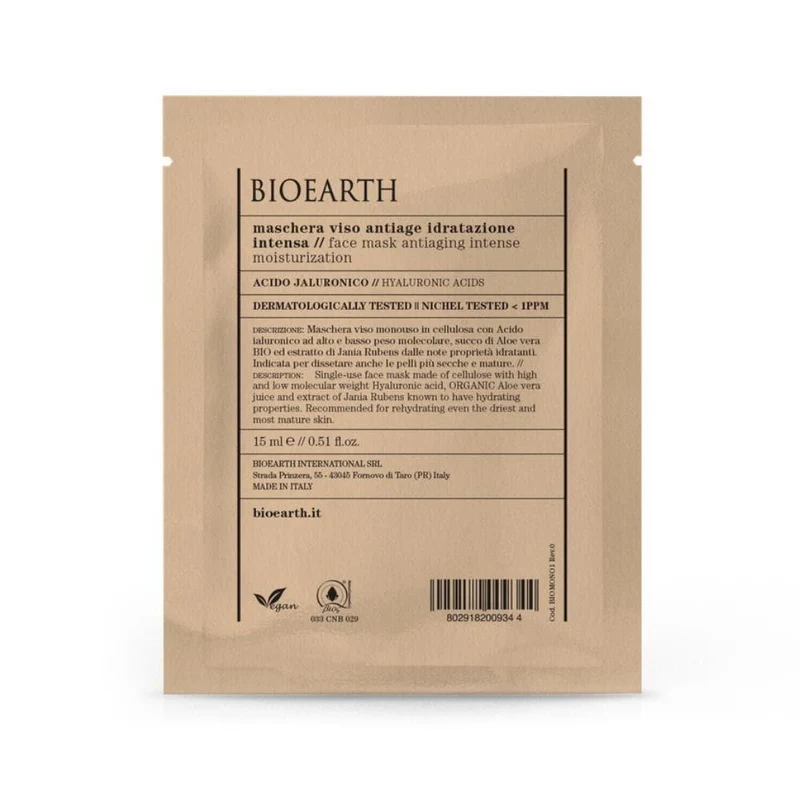 Maschera viso antiage idratazione intensa con acido ialuronico, 15 ml - Bioearth