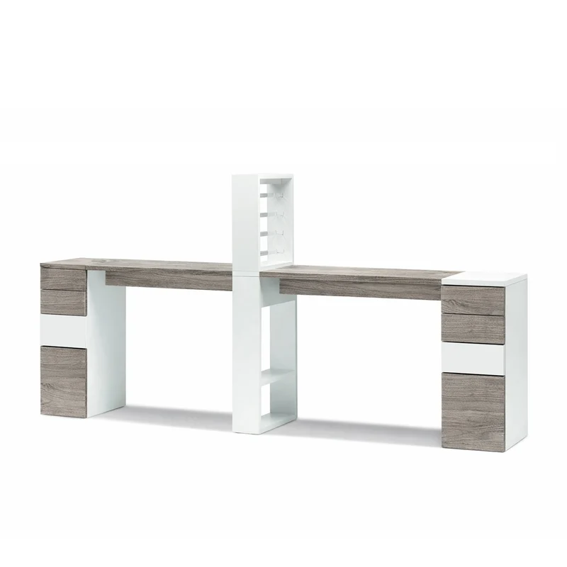 Tavolo Nails Doppio con 2 Cassettiere in Nobilato ed Espositore - Rovere