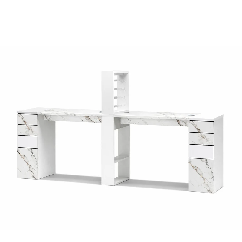 Tavolo Nails Doppio con 2 Cassettiere in Nobilato ed Espositore - Marmo