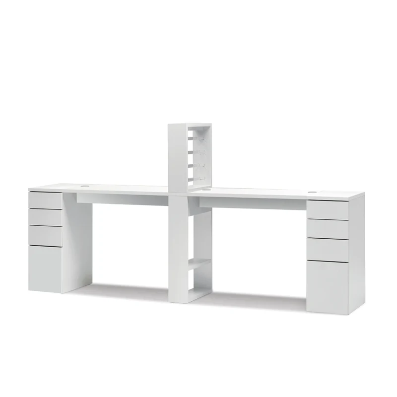 Tavolo Nails Doppio con 2 Cassettiere in Nobilato ed Espositore - Bianco
