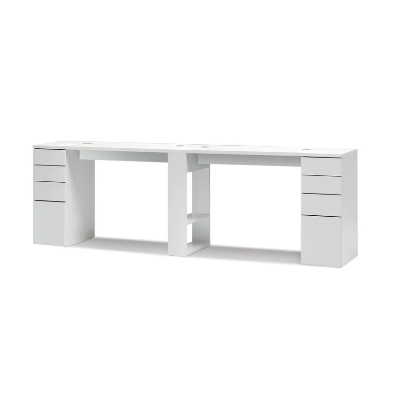 Tavolo Nails Doppio con 2 Cassettiere in Nobilato - Bianco
