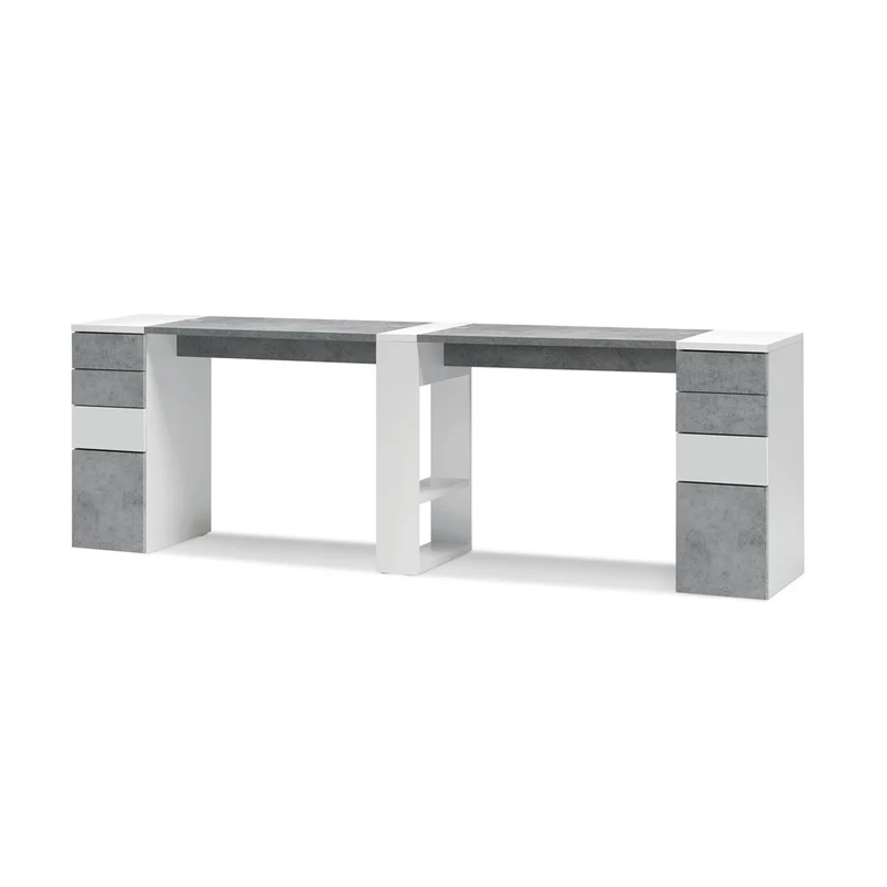 Tavolo Nails Doppio con 2 Cassettiere in Nobilato - Cemento