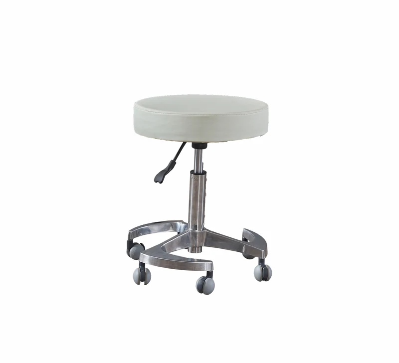 Sgabello rotondo con base piroettante in acciaio.