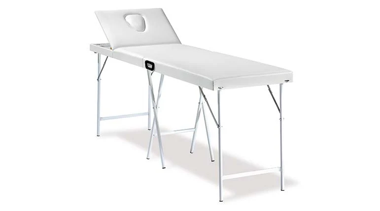 Lettino Portatile in Acciaio a 2 Snodi con Gambe Rinforzate in Ecopelle Bianco