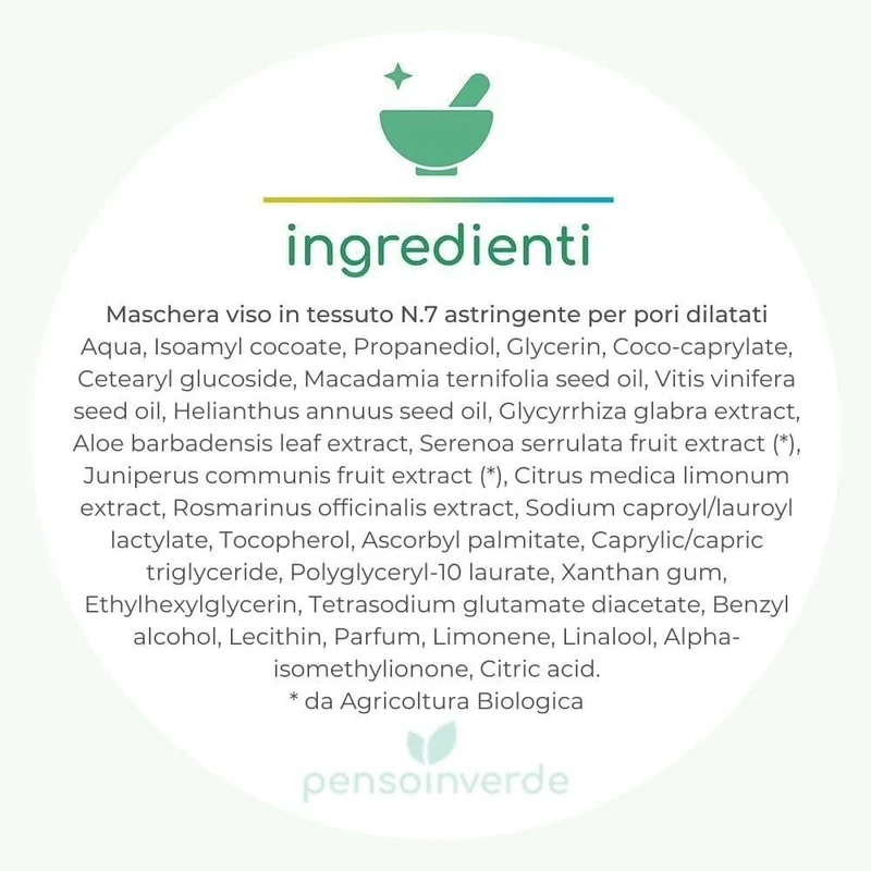 Maschera viso in tessuto N.7 astringente per pori dilatati, 1 pz - Gyada Cosmetics