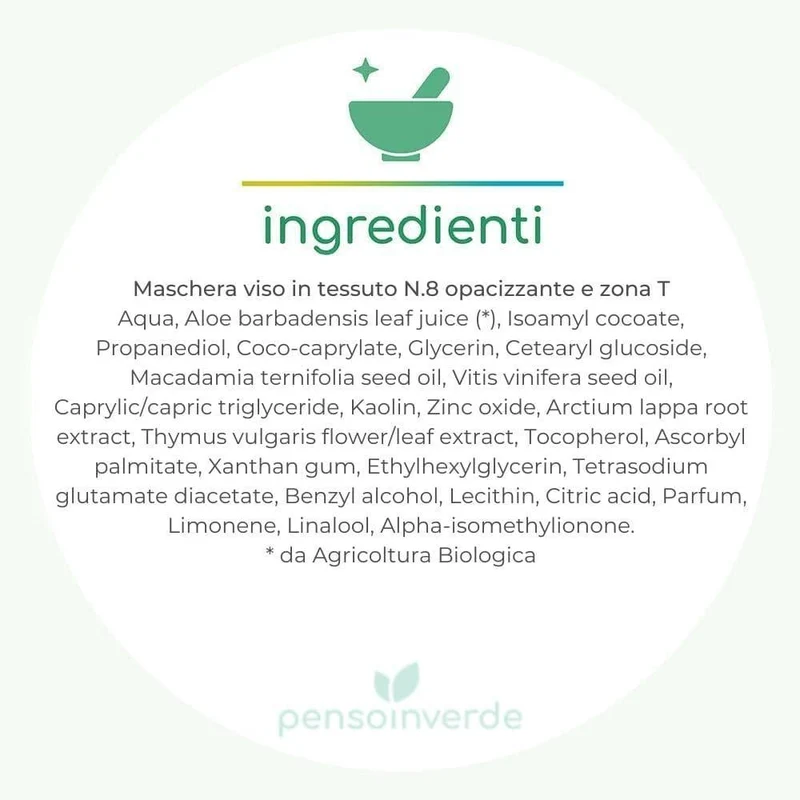 Maschera viso in tessuto N.8 opacizzante e zona T, 1 pz - Gyada Cosmetics