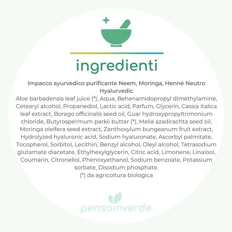 Impacco ayurvedico purificante Neem, Moringa, Henné Neutro Hyalurvedic, 200 ml - Gyada Cosmetics