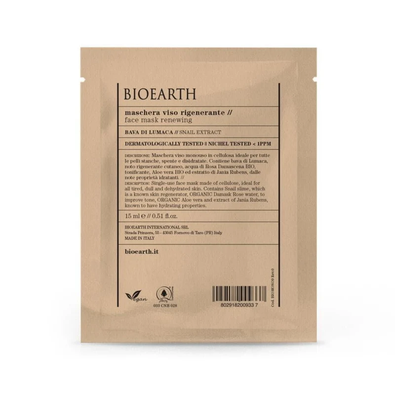 Maschera viso rigenerante con bava di lumaca, 15 ml - Bioearth