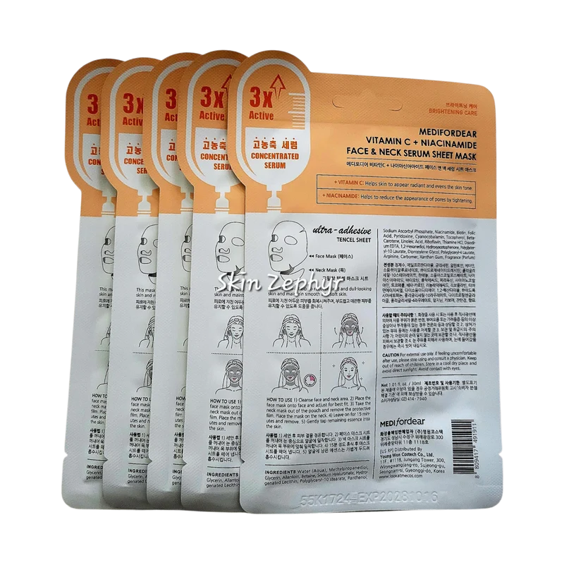 Medifordear Vitamin C + Niacinamide Face & Neck Serum Sheet Mask