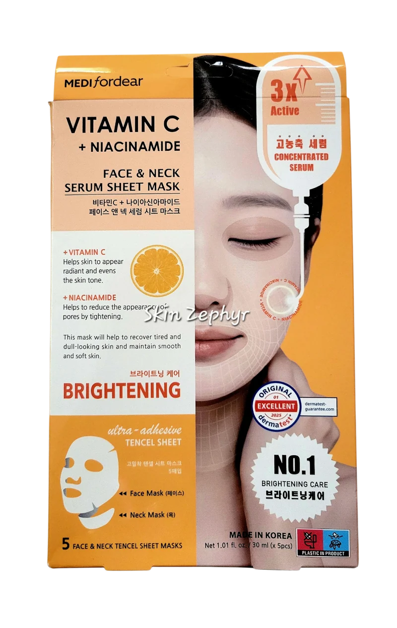 Medifordear Vitamin C + Niacinamide Face & Neck Serum Sheet Mask
