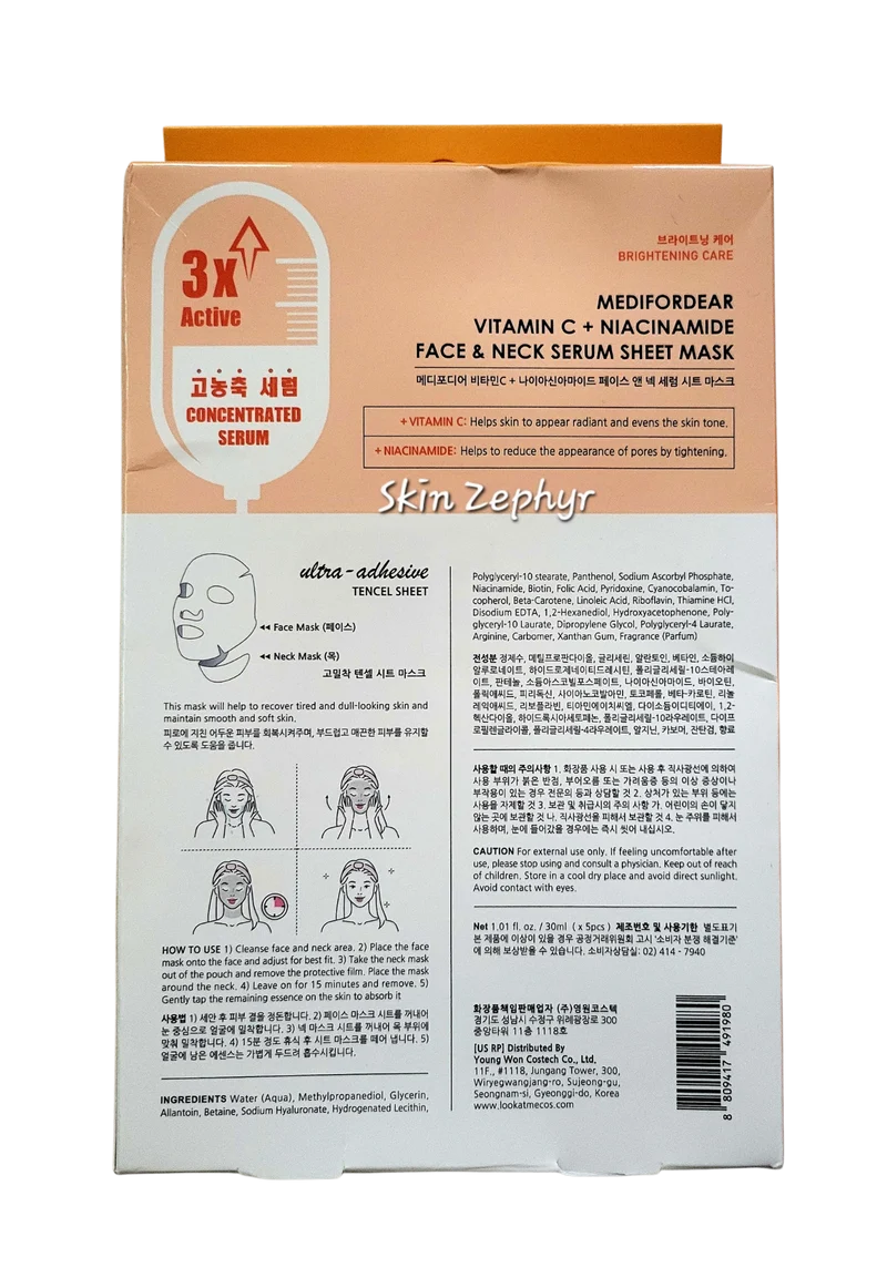 Medifordear Vitamin C + Niacinamide Face & Neck Serum Sheet Mask