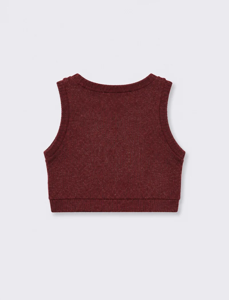 Gilet cropped in maglia brillantinata - Bordeaux