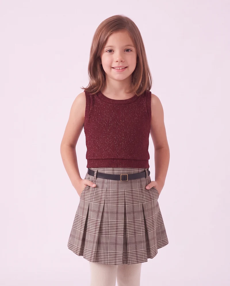 Gilet cropped in maglia brillantinata - Bordeaux