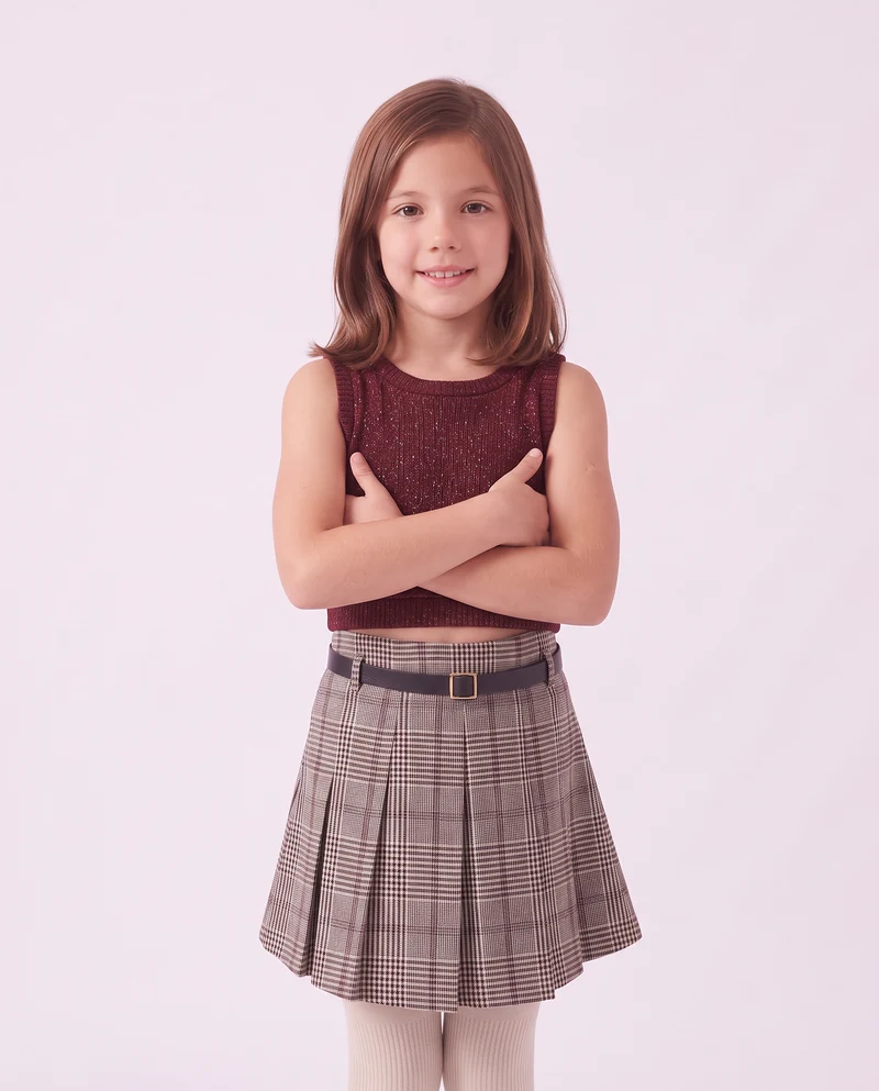 Gilet cropped in maglia brillantinata - Bordeaux