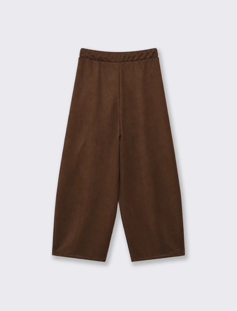 Pantaloni barrel effetto camoscio con coulisse in vita - Moro