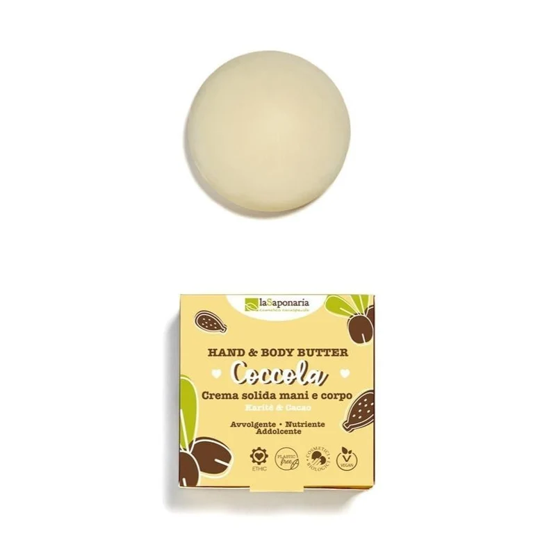 Coccola crema mani e corpo solida karité e cacao, 80 ml - La Saponaria