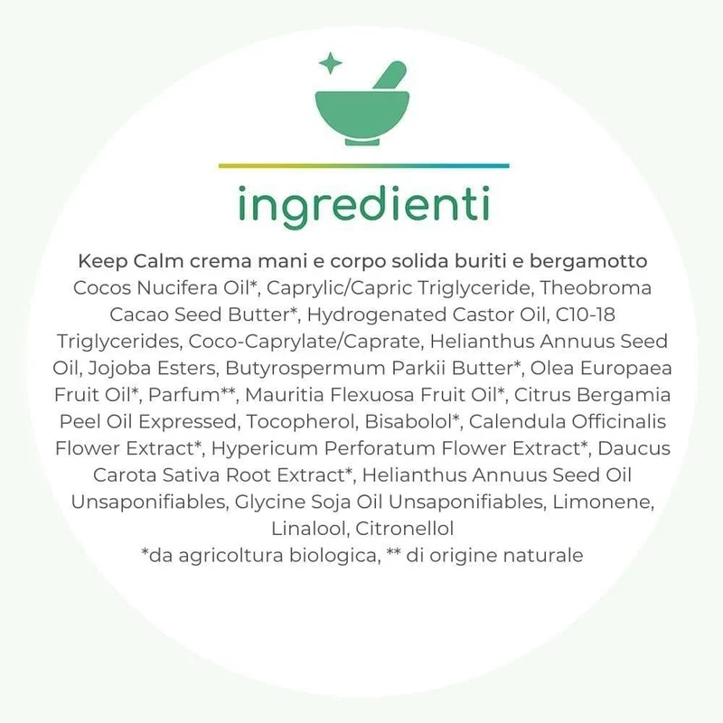 Keep Calm crema mani e corpo solida buriti e bergamotto, 80 ml - La Saponaria
