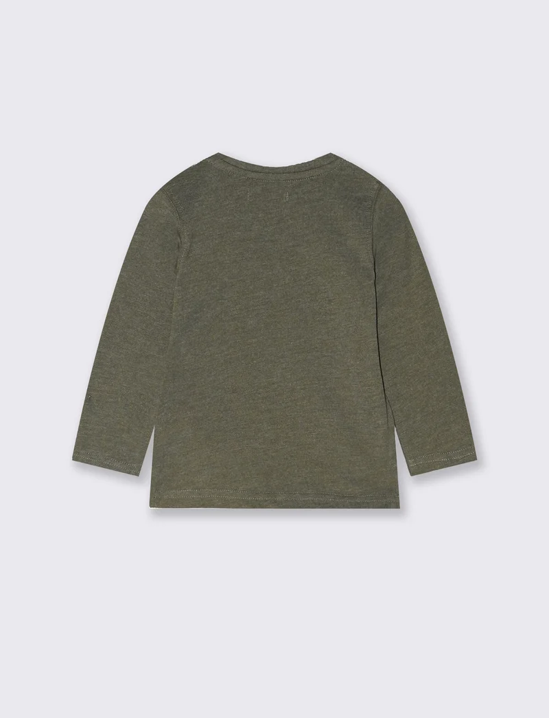 T-shirt melange manica lunga con stampa - Verde militare