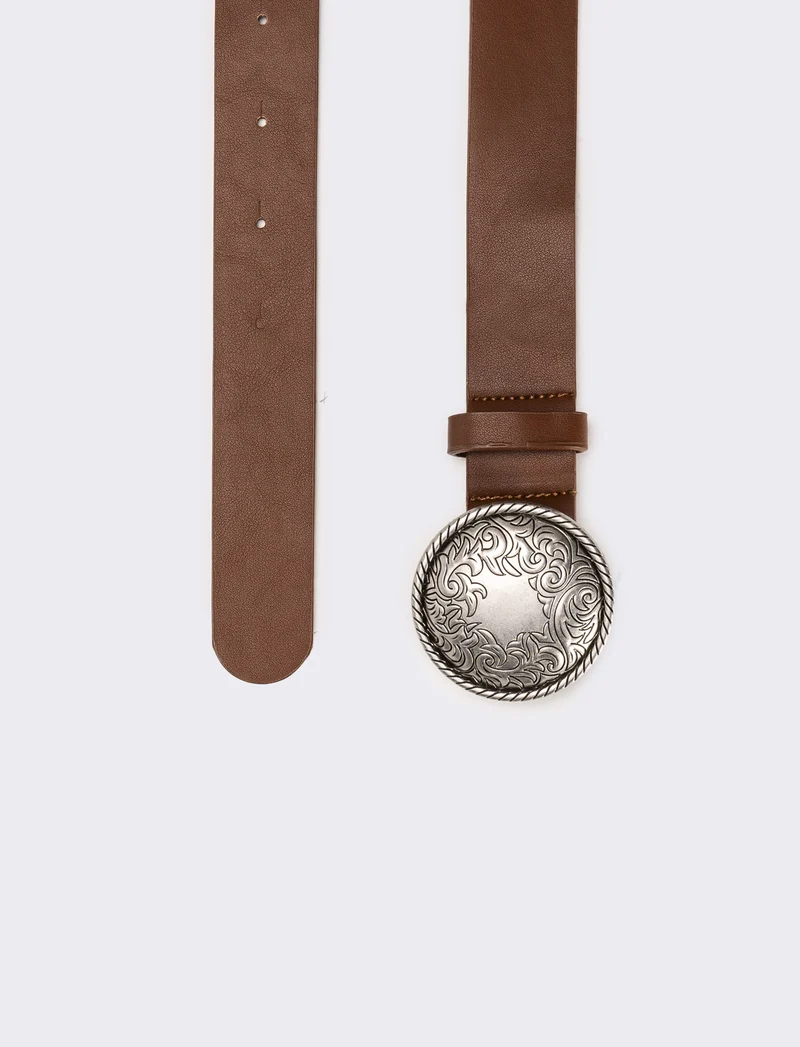 Cintura donna fibbia tonda country - Marrone