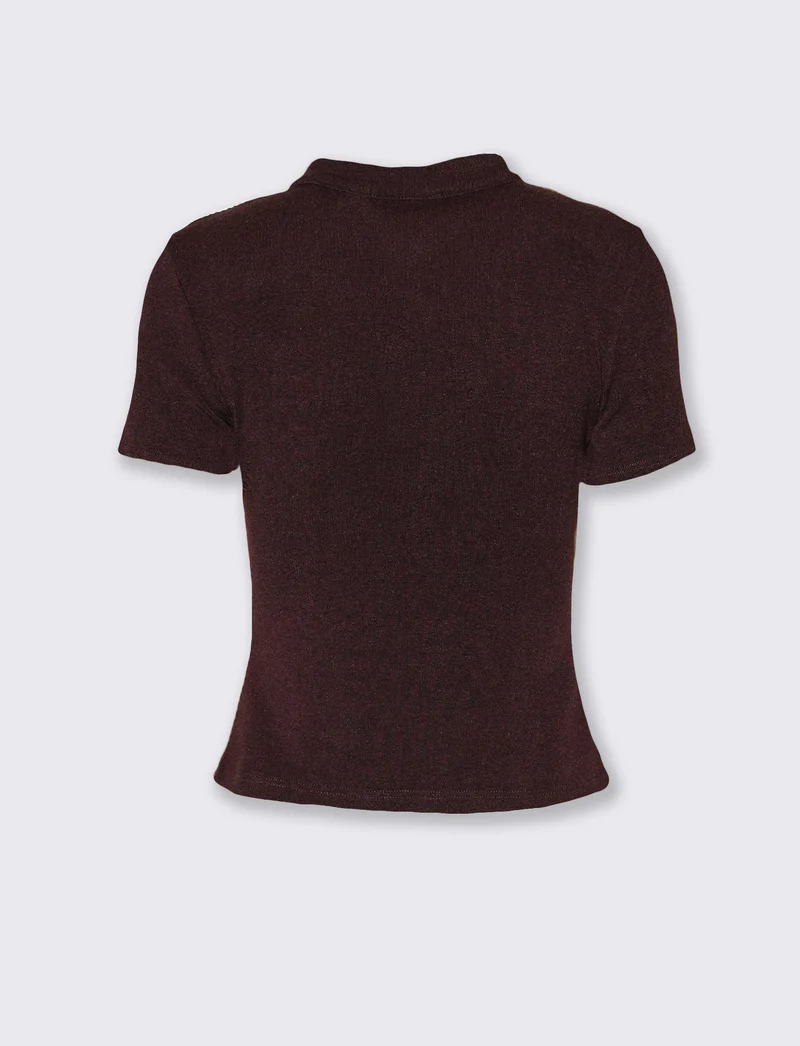 Maglia mezza manica asimmetrica con collo alla coreana e alamari - Vinaccia