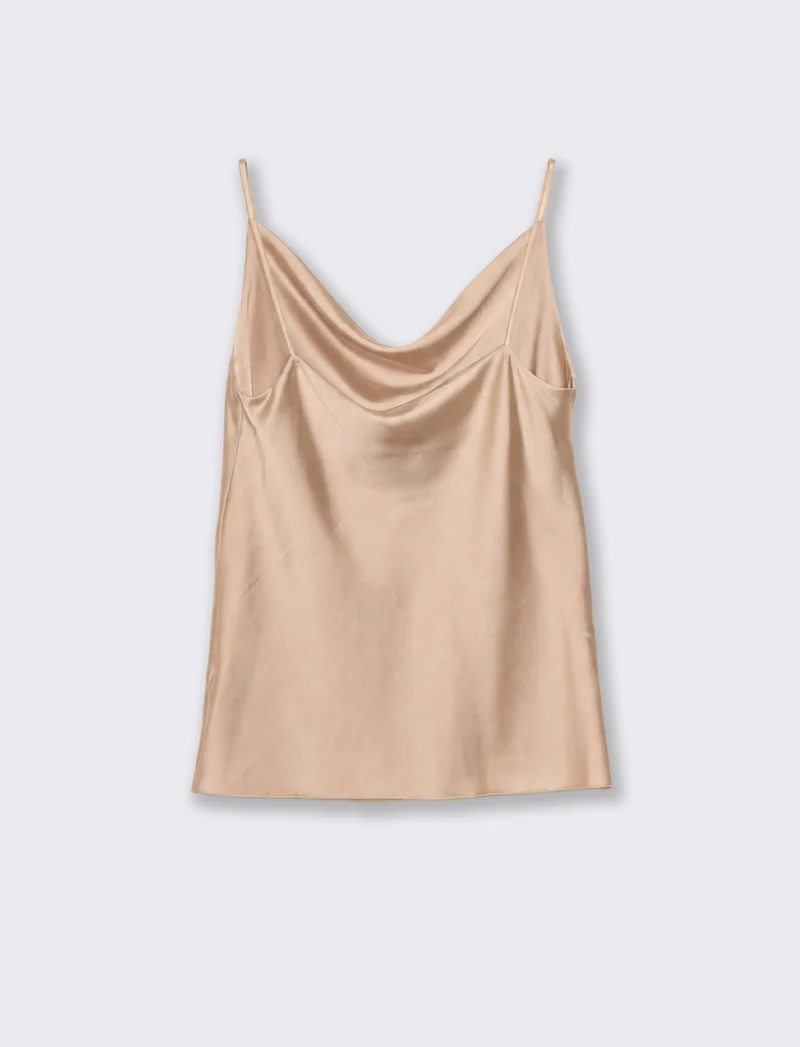 Top con scollo drappeggiato e bretelle sottili - Beige champagne