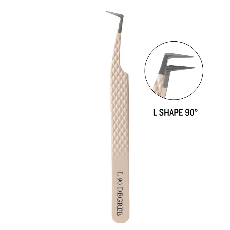 L Shape Nude Color Fiber Tweezers For Eyelash Extension