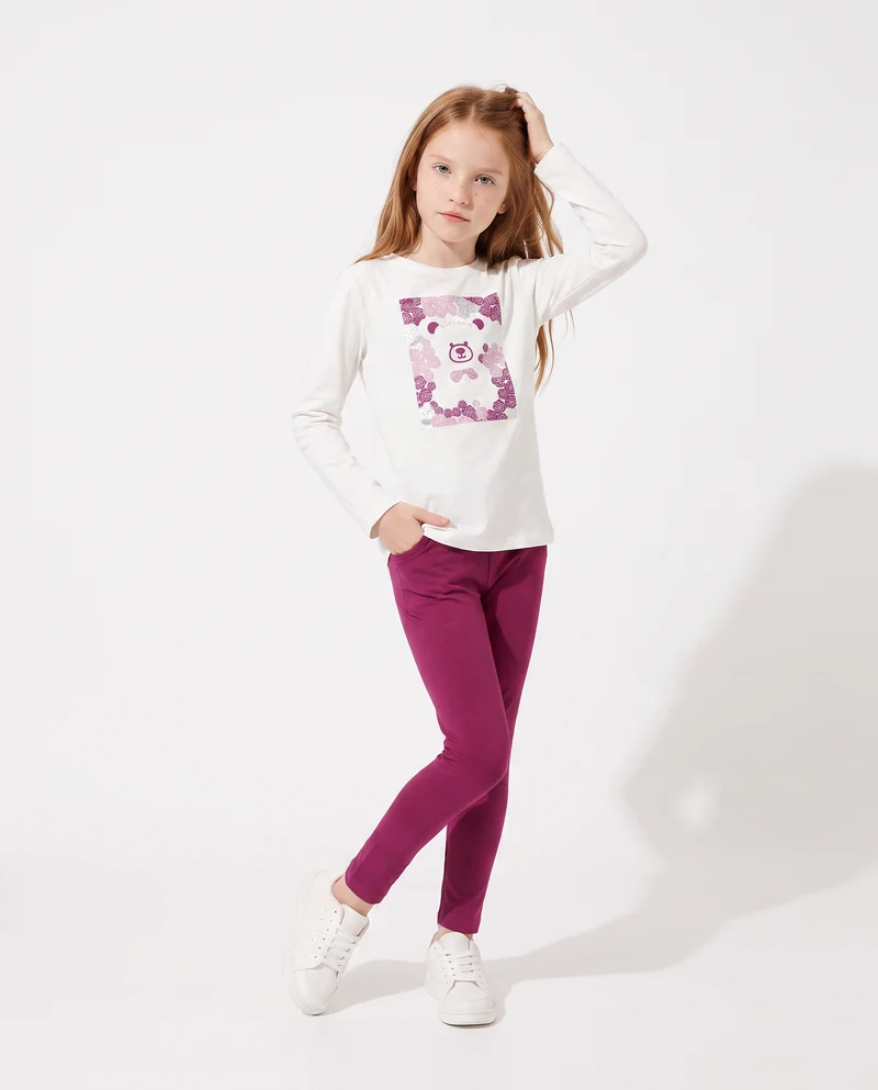Leggings da bambina con interno garzato - Fuxia azalea