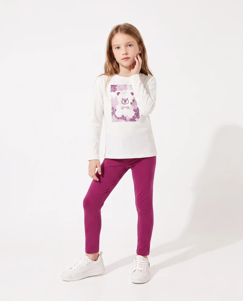 Leggings da bambina con interno garzato - Fuxia azalea