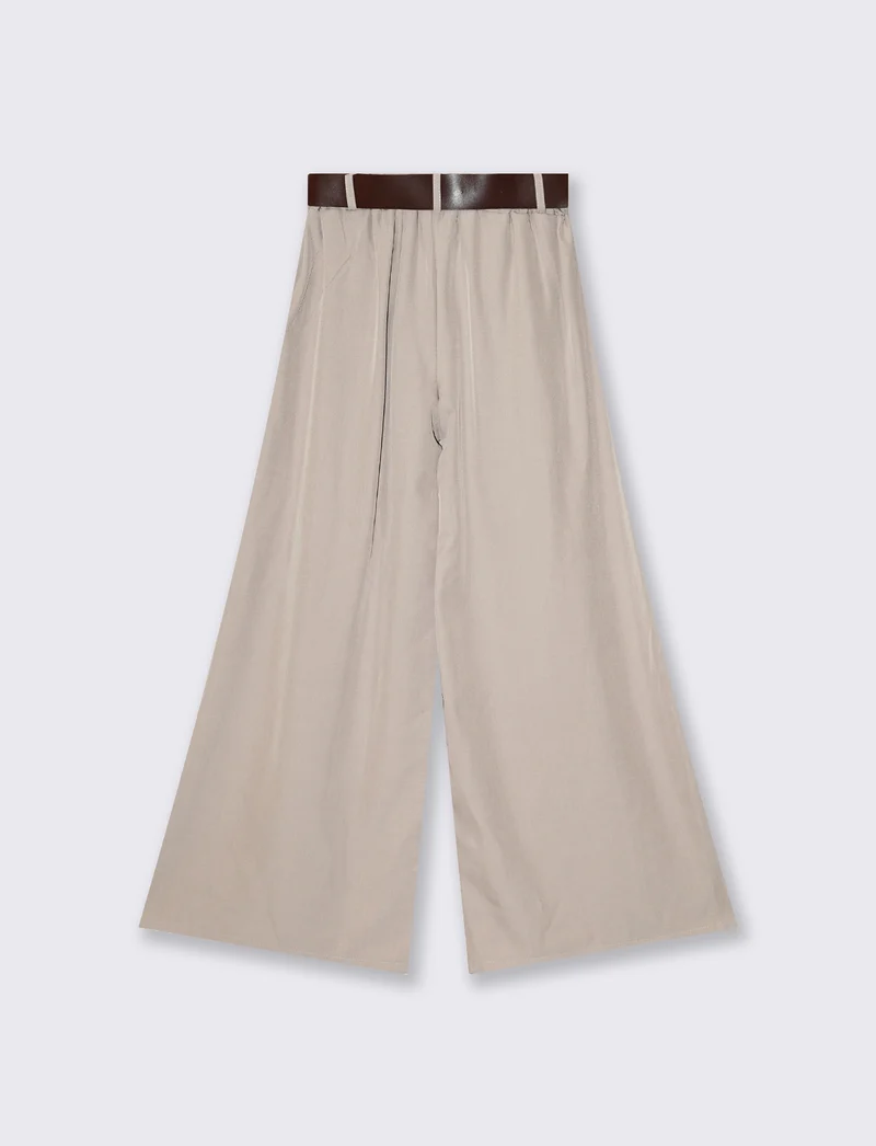 Pantaloni wide leg a vita segnata con cintura - Beige