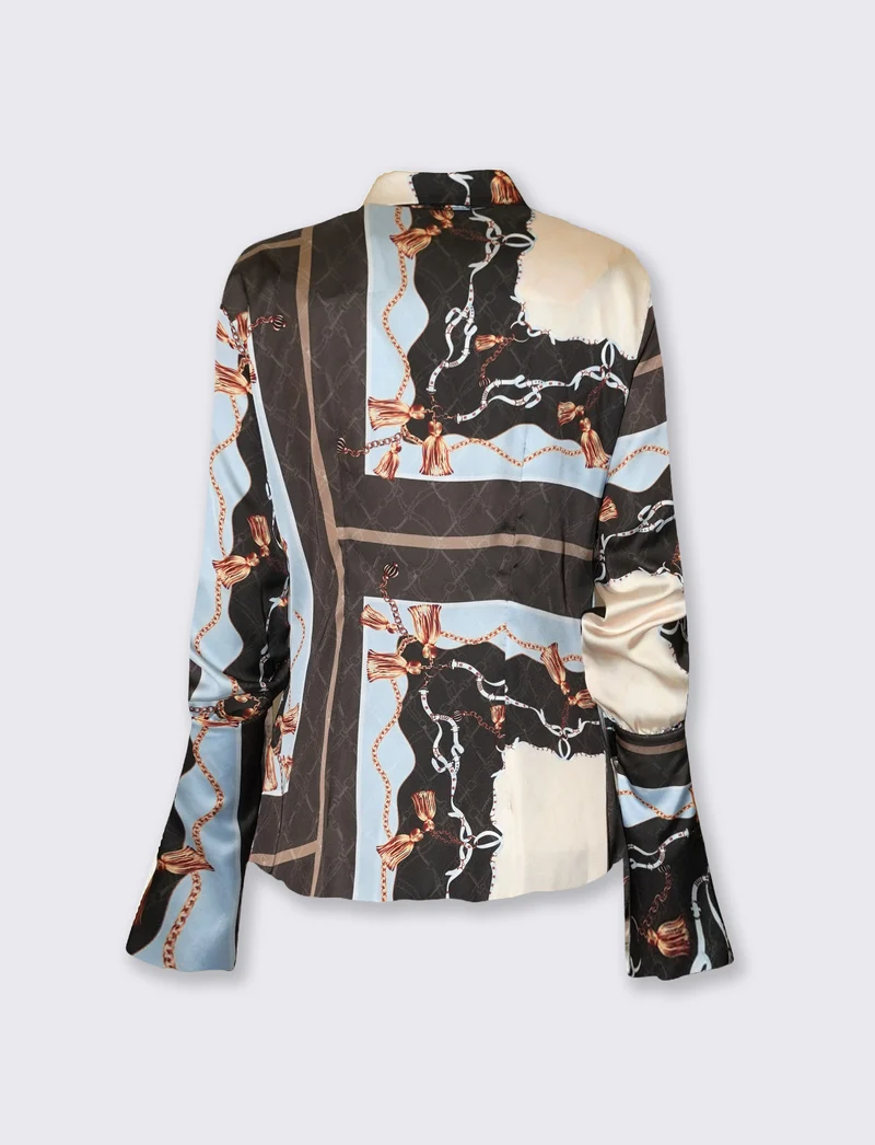 Camicia in raso a manica lunga con abbottonatura sul colletto - Fantasia