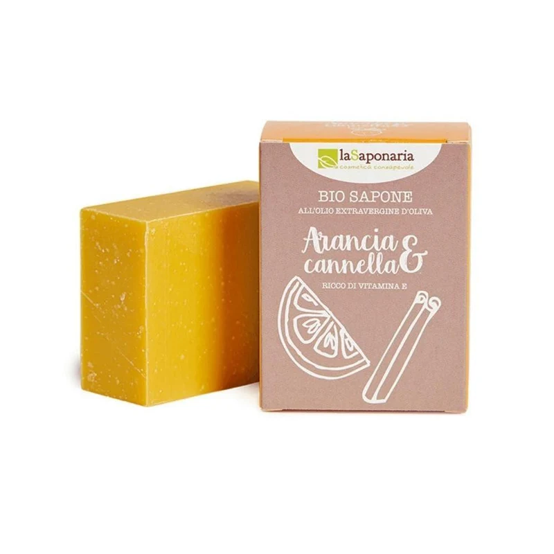 Sapone solido bio con arancia e cannella, 100 gr - La Saponaria