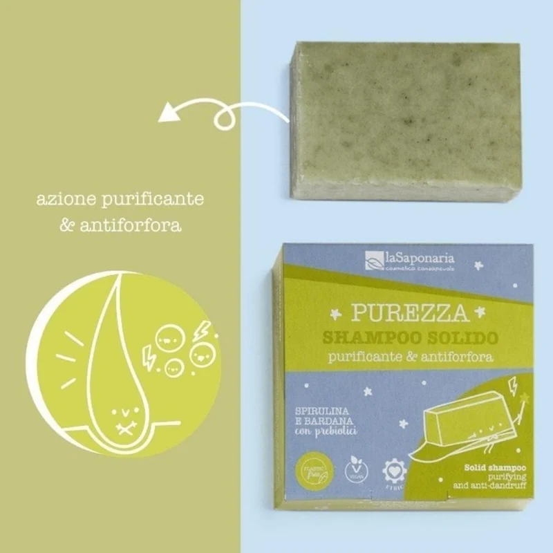 Purezza shampoo solido purificante e antiforfora, 50 g - La Saponaria