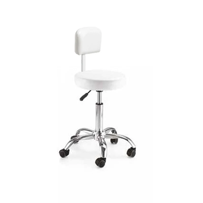 Sgabello Rotondo con Schienale in Ecopelle Bianco