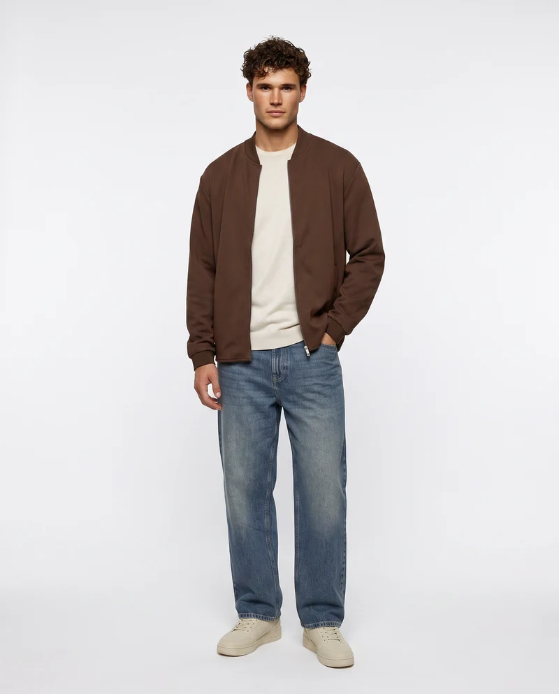 Felpa Lupetto Cardigan Uomo in Tessuto Diagonale - Moro