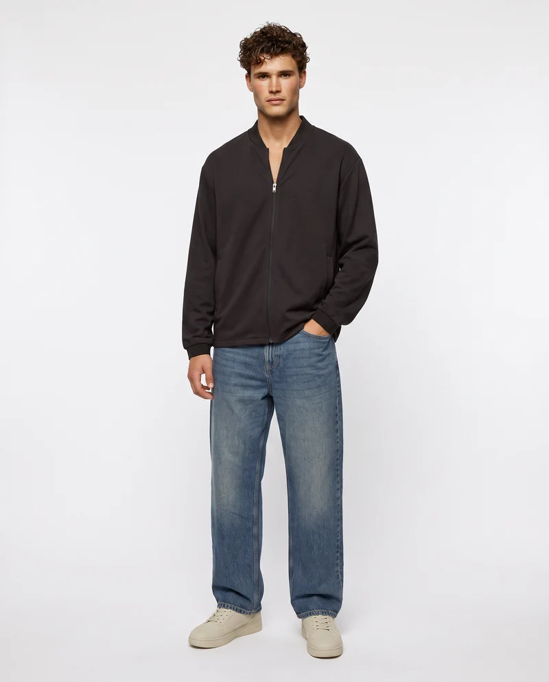 Felpa Lupetto Cardigan Uomo in Tessuto Diagonale - Blu