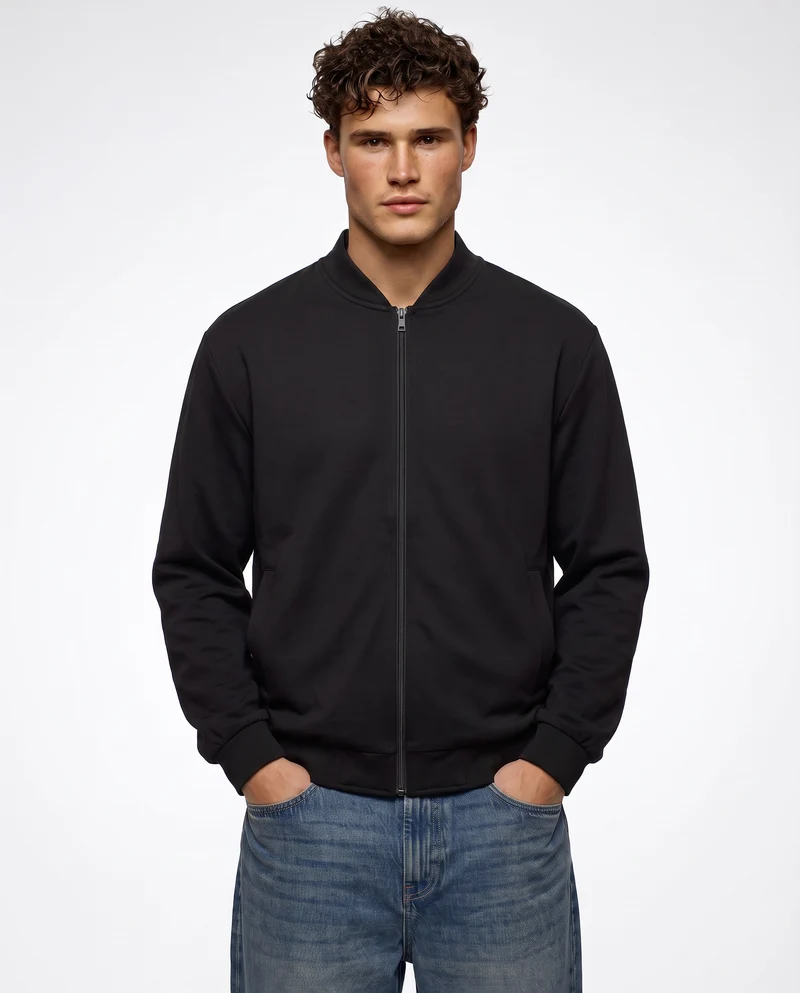 Felpa Lupetto Cardigan Uomo in Tessuto Diagonale - Blu