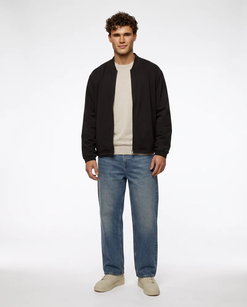 Felpa Lupetto Cardigan Uomo in Tessuto Diagonale - Blu