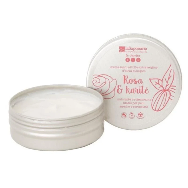 Crema mani con rosa e burro di karitè, 60 ml - La Saponaria