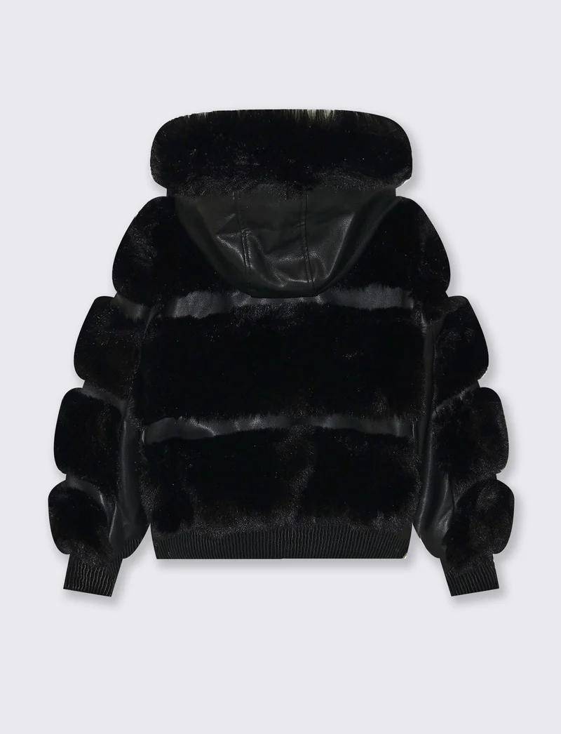 Giubbino in eco-pelle con pelliccia fashion - Nero