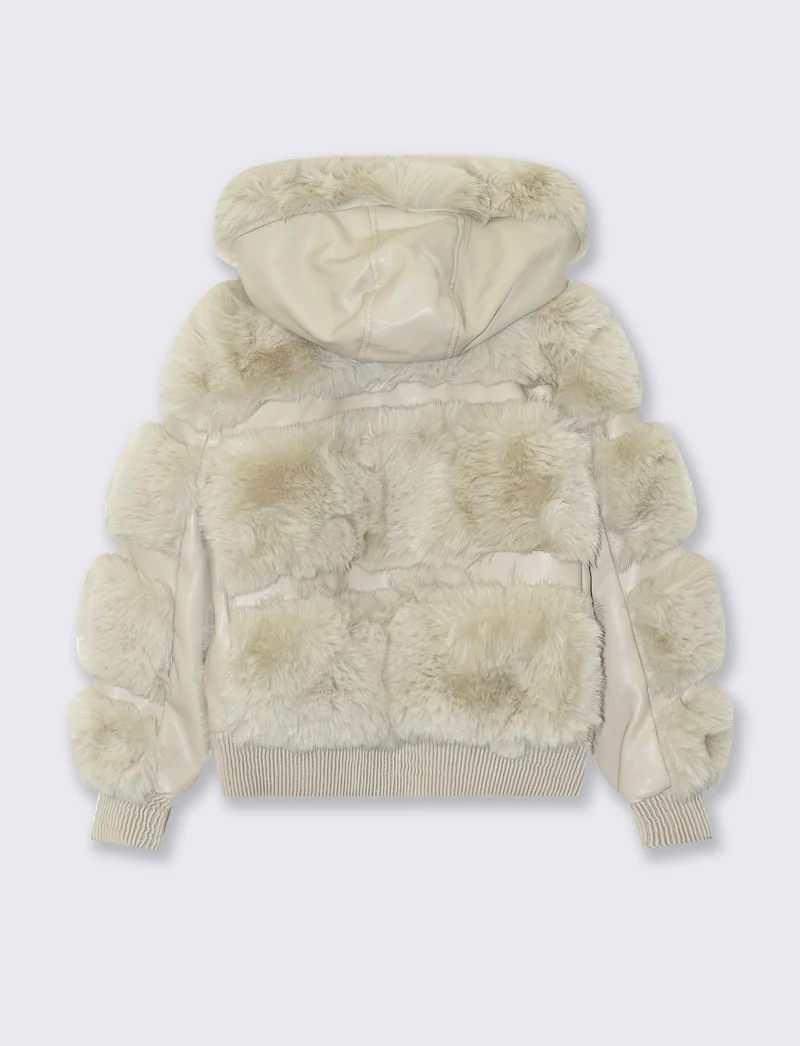 Giubbino in eco-pelle con pelliccia fashion - Beige