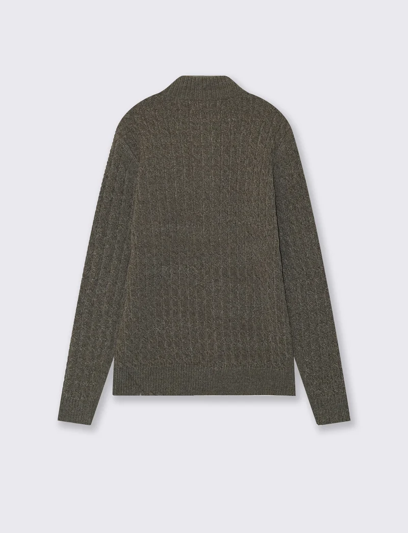 Maglia lupetto in ciniglia con cerniera - Verde kaki
