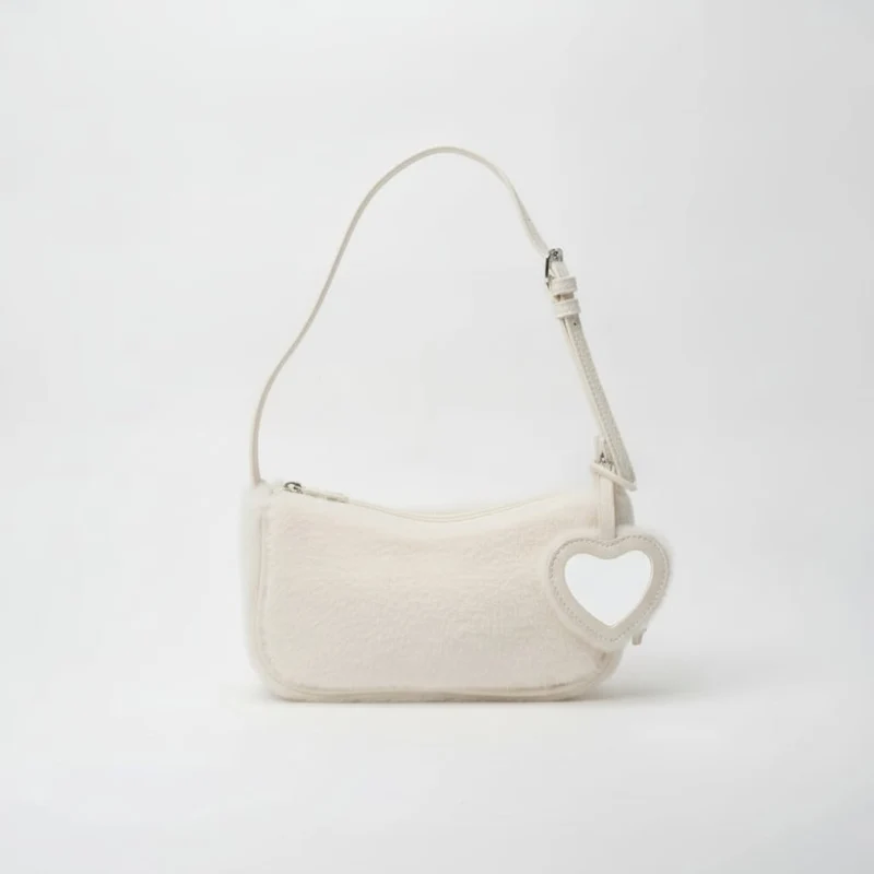 Pochette bambina in pelliccia con specchietto - Bianco sporco