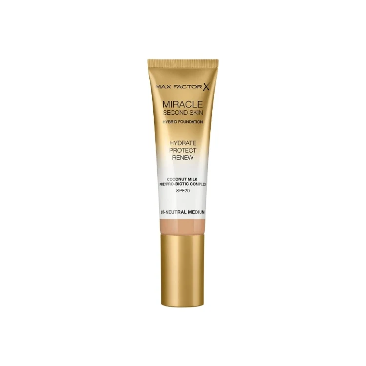 Max Factor X - Miracle Second Skin - Hybrid Foundation - Hydrate Protect Renew - Coconut Milk Pre/Pro-Biotic Complex - SPF 20