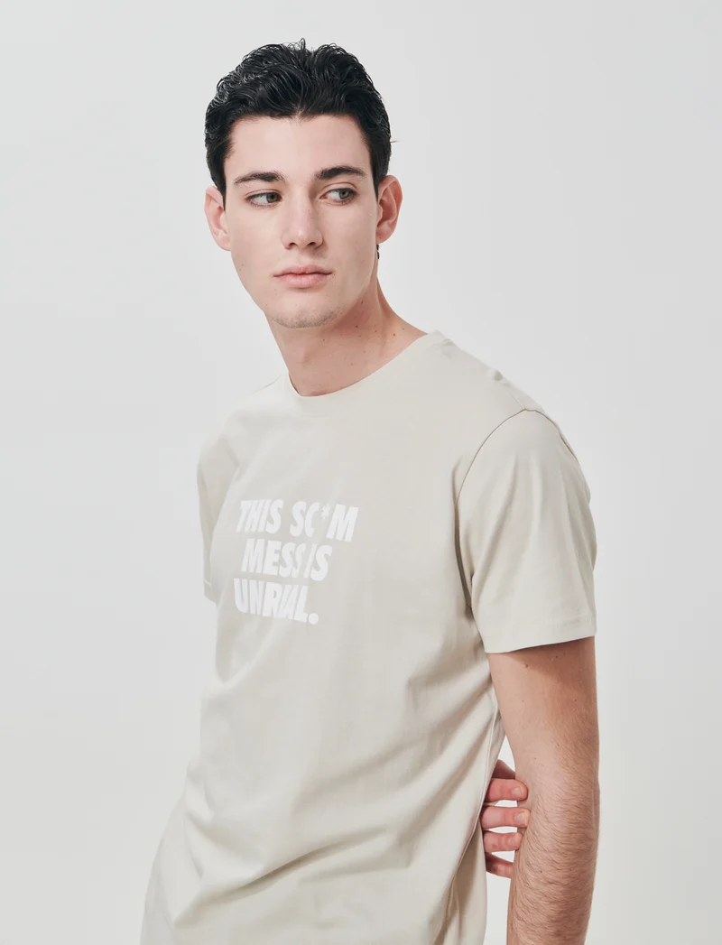 T-shirt cotone girocollo stampa contrasto - Grigio ghiaccio