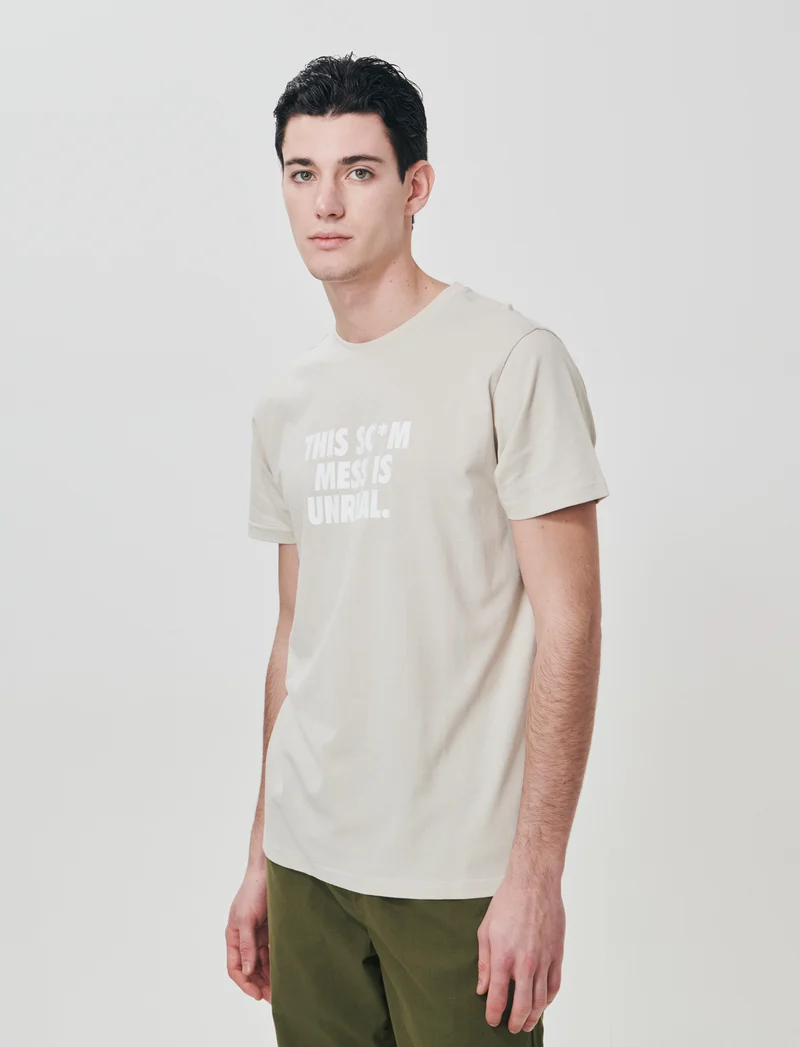 T-shirt cotone girocollo stampa contrasto - Grigio ghiaccio