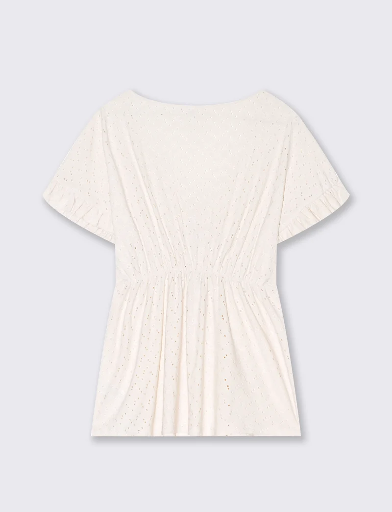 T-shirt in pizzo con elastico in vita da donna - Avorio