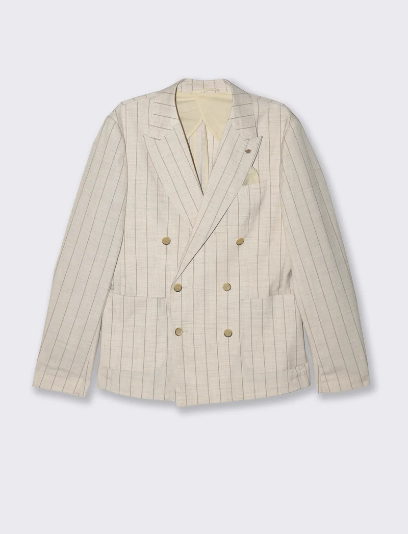 Blazer gessato doppio petto da completo da uomo - Beige ecru