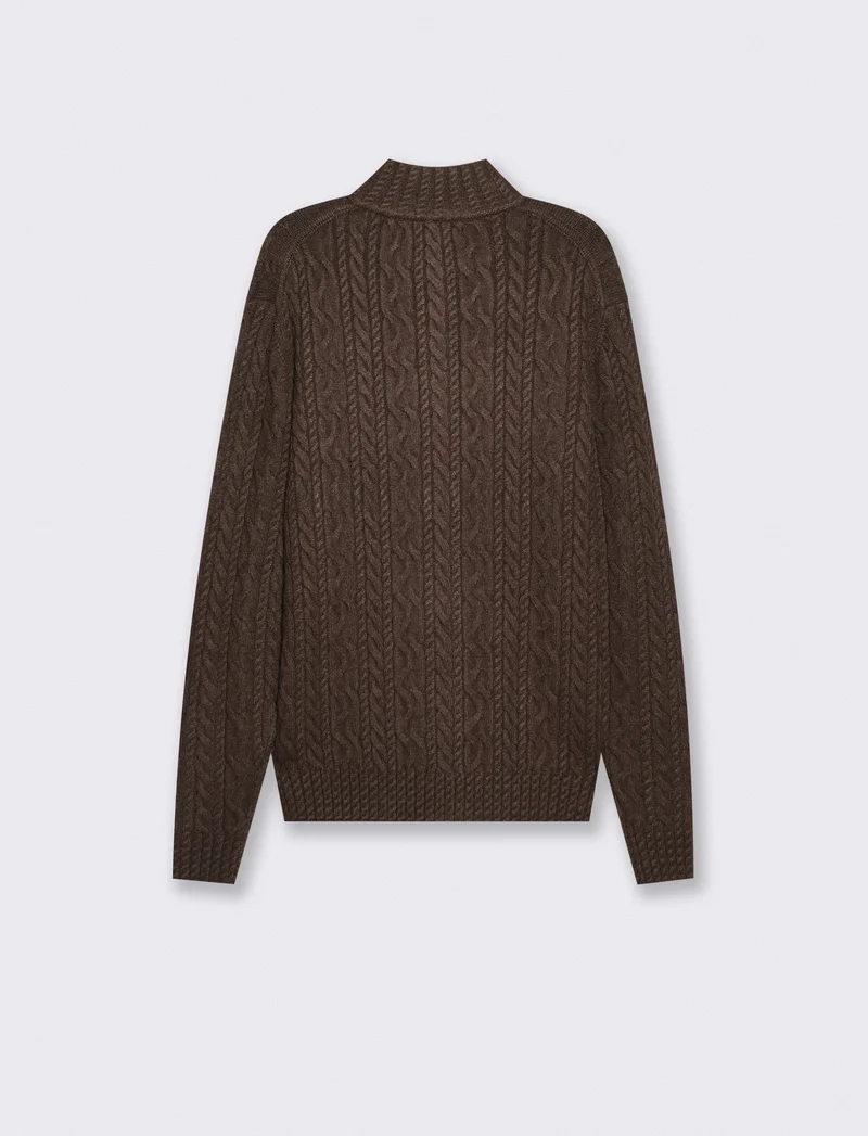 Maglia Cardigan Lupetto a Trecce Uomo - Moro