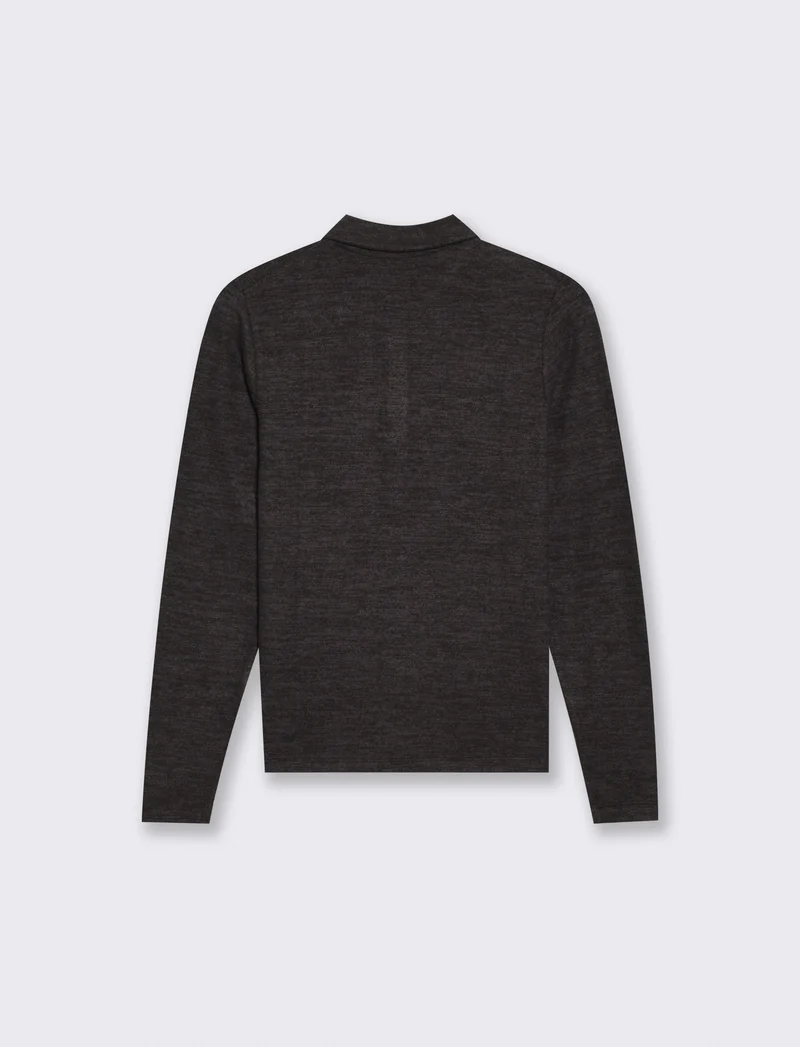 T-shirt polo manica lunga con colletto - Antracite melange
